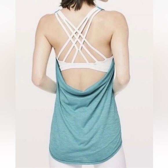 Lululemon Slay The Studio Yoga 2-in-1 Tank Turquoise Blue Built In Bra 4 Padded - Picture 1 of 7